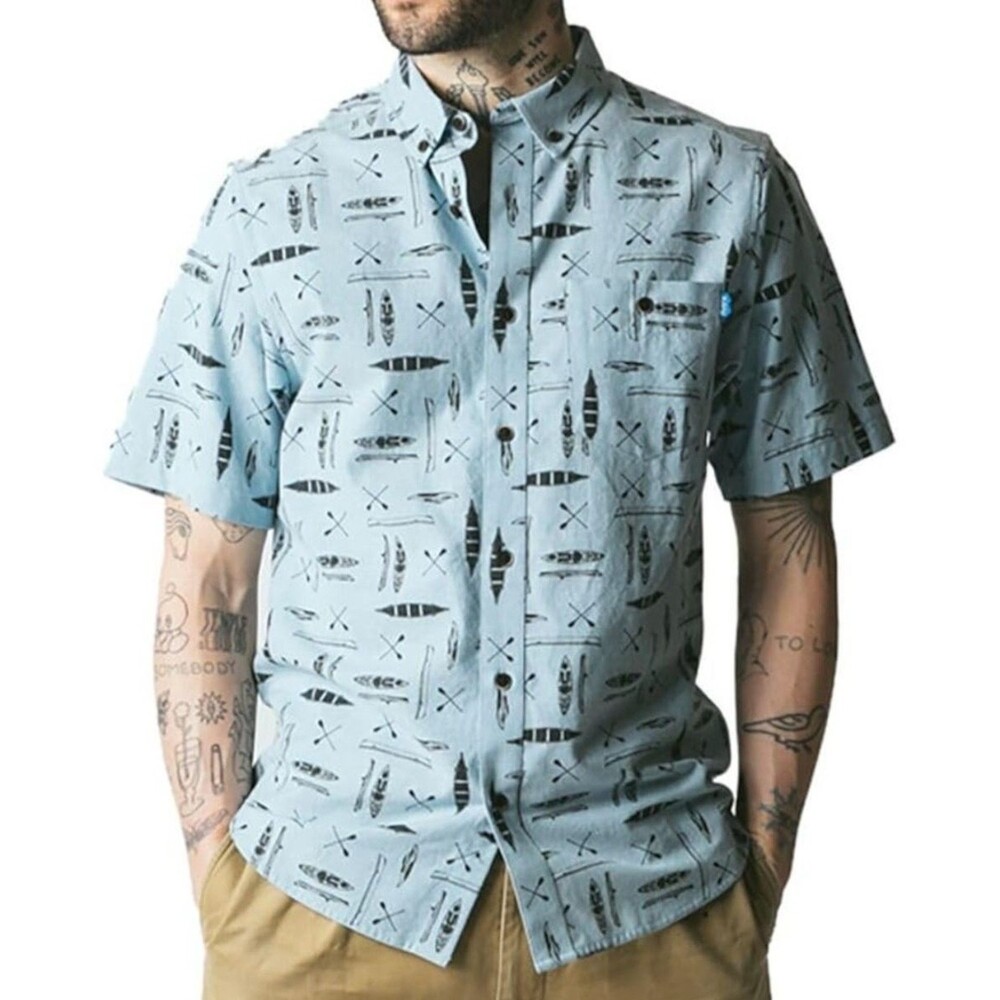 KAVU Juan Paddle Out Blue Button Down Shirt Cotton Preppy Outdoors Men's M NWT - Picture 9 of 10